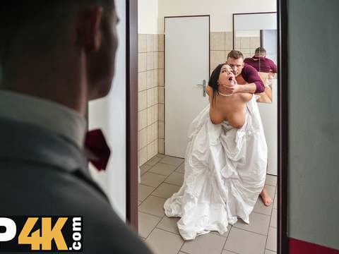 7X3.net presents: Vip4k. being locked in the bathroom, sexy bride doesnt lose time and seduces random guy