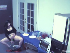7X3.net presents: Break room masturbation with celery in her cunt