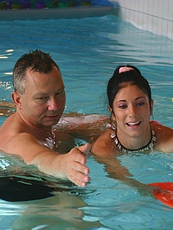 7X3.net presents: Brunette teenage beauty fucked by a horny swim teaching paps