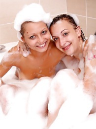 7X3.net presents: Naughty sexy young chicks taking a hot bubble bath together