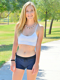 7X3.net presents: Sporty blonde babe Dakota strips her clothes and flaunts her hot body outdoors