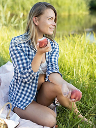 7X3.net presents: Skinny blonde Paulina gets naked on a blanket in a field of wheat